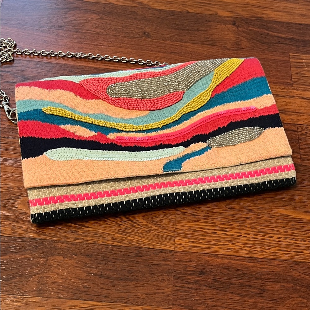 America & Beyond Daphne Embellished Clutch/Crossbody bag with Chain Strap